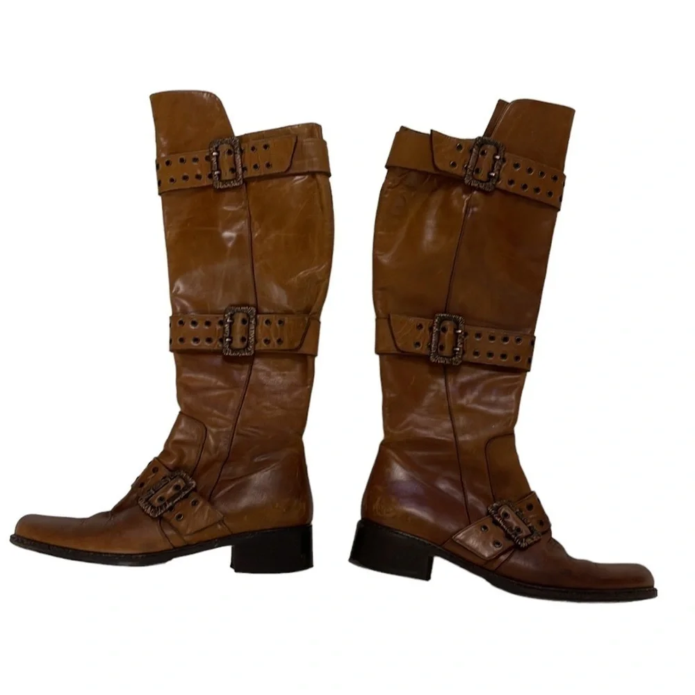 Goffredo Fantini distressed leather knee high brown boots size 37 - Picture 8 of 14